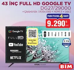 DİJİTSU 43 İNÇ FULL HD GOOGLE TV DG27/29000 AKILLI TELEVİZYON fiyat ve kampanya bilgisi